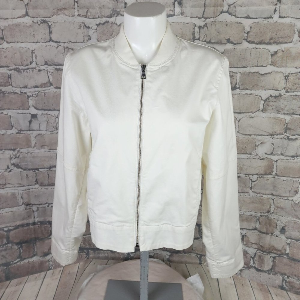 Aritzia Babaton Cotton Bomber Jacket Full Zip Cream Size Small Luxe